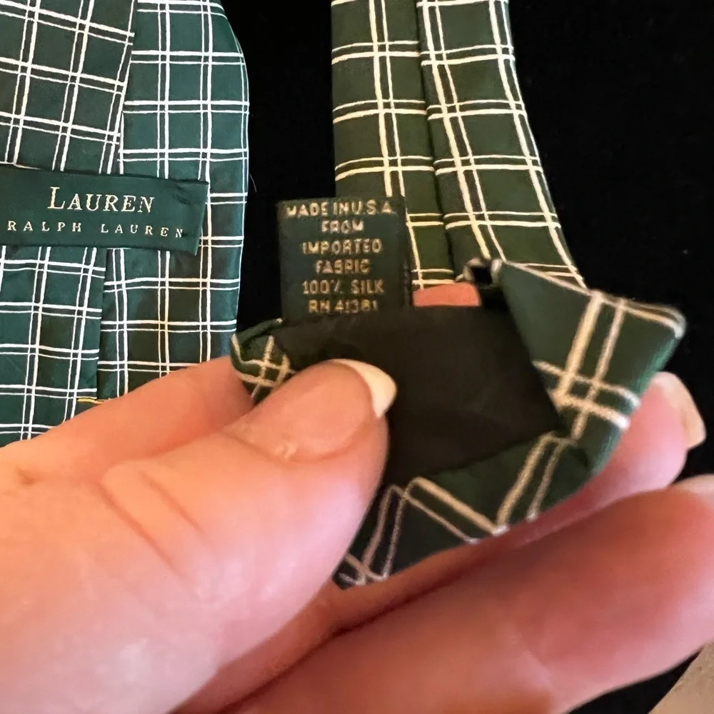 Lauren by Ralph Lauren For Neiman Marcus Green Plaid Silk Tie, Hand Made Tie